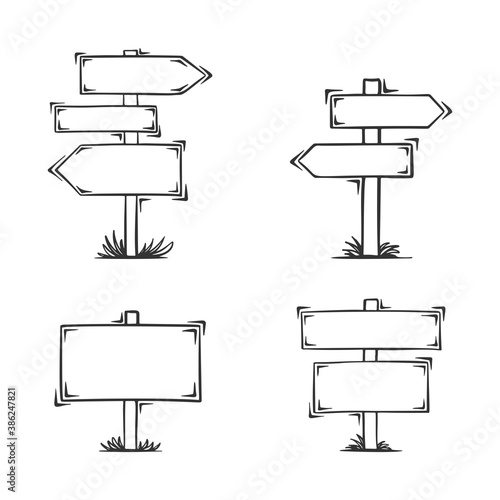 Set of Hand drawn vector of empty sign banner, isolated on white background.