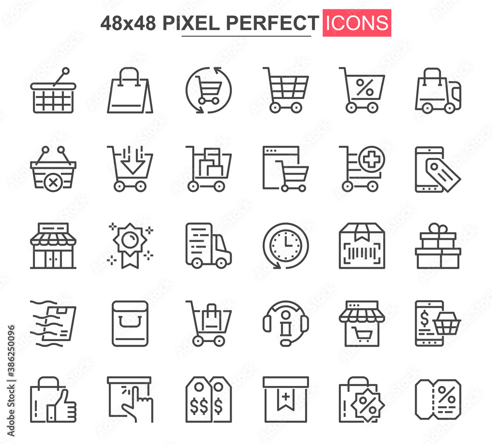 Online shopping thin line icon set. Internet marketplace outline pictograms for website and mobile app. Online order and delivery simple UI, UX vector icons. 48x48 pixel perfect pictogram pack. Online shopping thin line icon set. Internet marketplace outline pictograms for website and mobile app. Online order and delivery simple UI, UX vector icons. 48x48 pixel perfect pictogram pack.