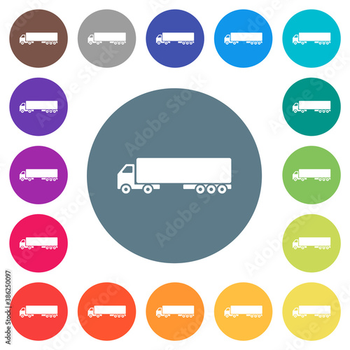 Camion flat white icons on round color backgrounds