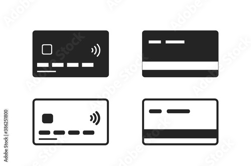 credit card icon set. front side and back side. financial and banking symbol