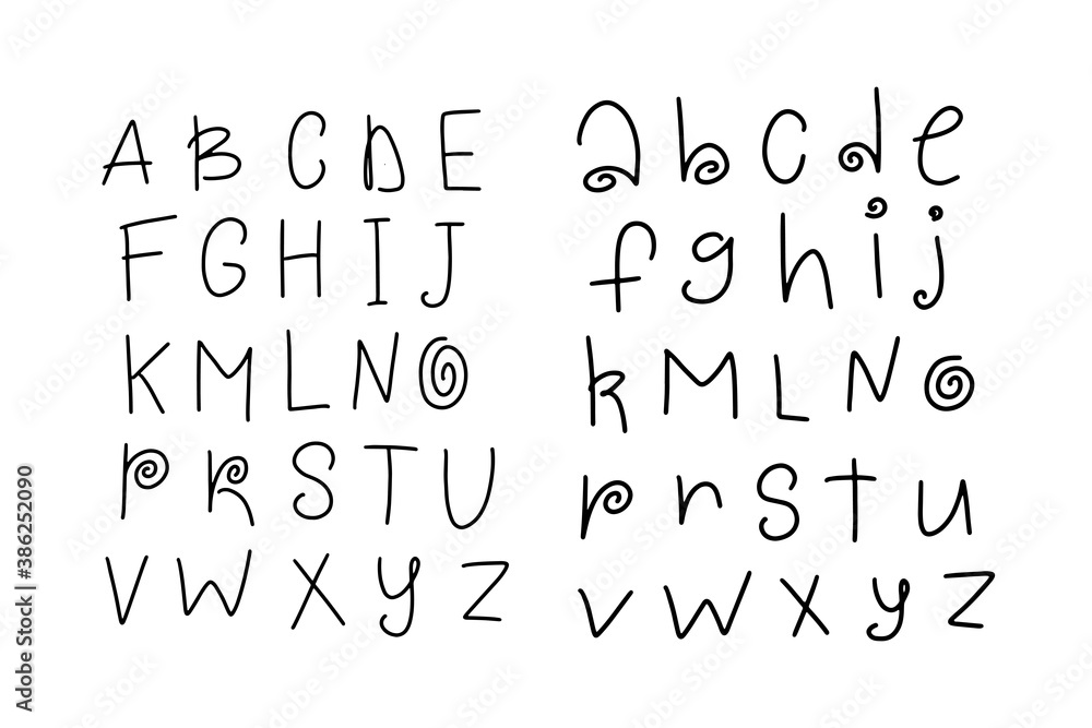Vector funny cartoon hand drawn marker alphabet. Kid Vector funny cartoon hand drawn marker alphabet. Kid