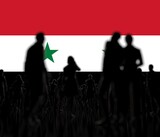 Silhoettes of people on the flag of Syria background 3d rendering