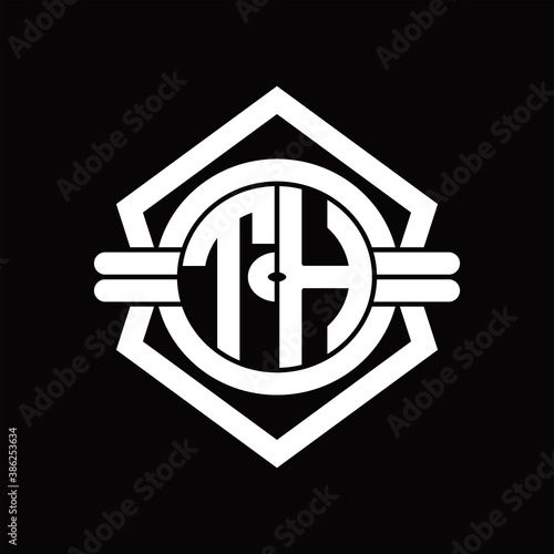 TH logo monogram with circle shape isolated hexagon emblem rounded design template