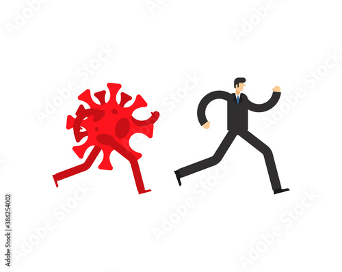Coronavirus is running after man. COVID-19 virus is coming. World epidemic