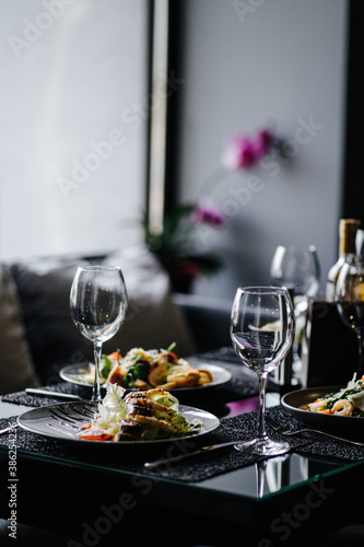 food, seafood, meal, shrimp, salad, dish, dinner, plate, cuisine, fish, delicious, fried, grilled, restaurant, chicken, gourmet, healthy, lunch, meat, vegetable, prawn, green, thai, rice, white