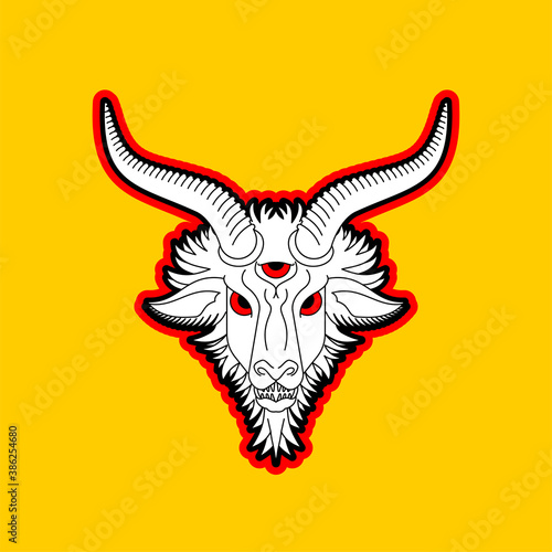 Baphomet goat head. Satanic symbol. Satan with Demon. Devil symbol pentagram.