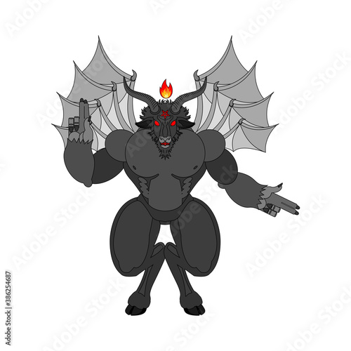 Baphomet Demon. Satanic symbol. Satan with goat head. Devil symbol pentagram.
