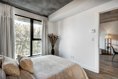 Canadian apartment staged and partially furnished in new building in Griffintown, Montreal area photo