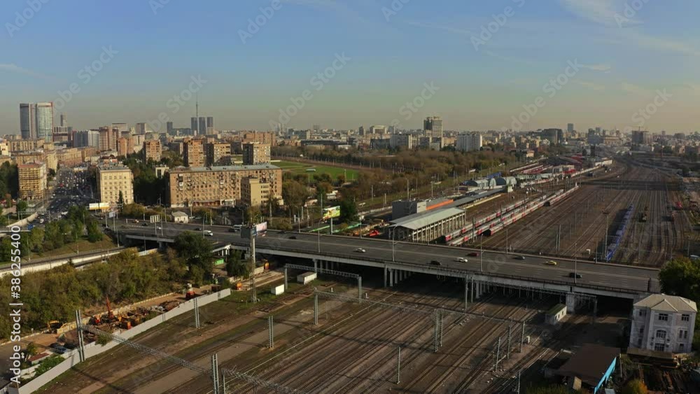 Aerial view of the railroad tracks at Begovaya station, Moscow, Russia Aerial view of the railroad tracks at Begovaya station, Moscow, Russia