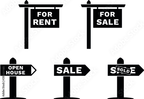 Realtor Signs Set, For Rent, For Sale, Sold, Open House Signs