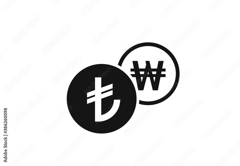 Obraz premium turkish lira to korean won currency exchange icon. banking transfer symbol