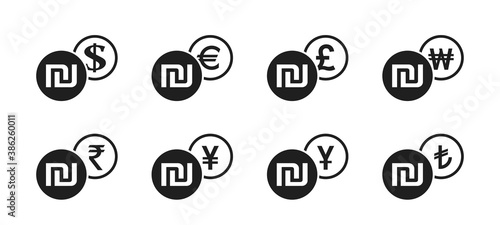 israeli sheqel exchange icon set. money and banking transfer sign