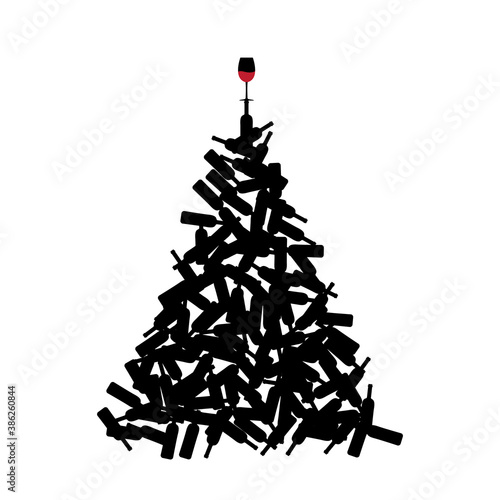 Christmas Tree Shape Made of Wine Bottles