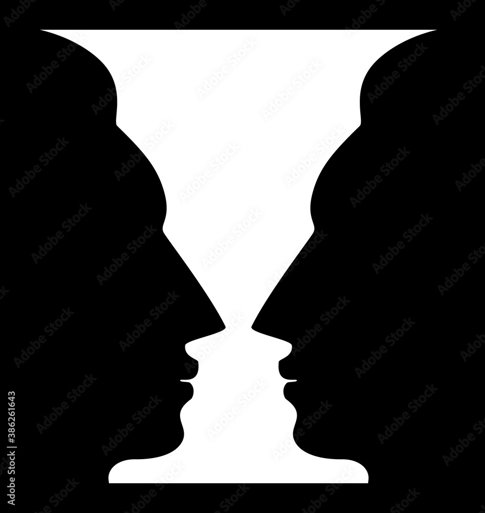Optical Illusion with Vase and Face Profile Silhouettes