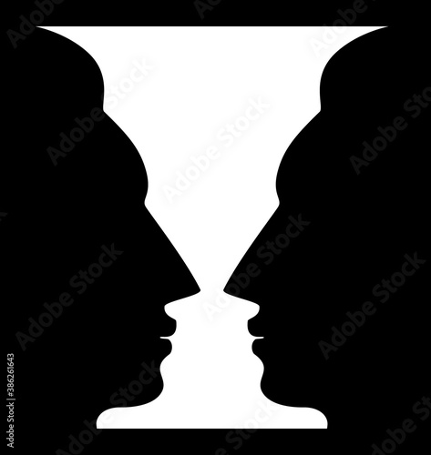 Optical Illusion with Vase and Face Profile Silhouettes