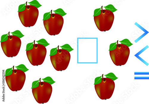 Educational game for children, comparison of the apples number.
