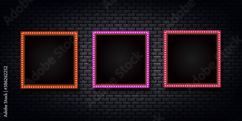 Vector realistic isolated retro marquee billboard with electric light lamps for invitation. Concept of vintage decoration.