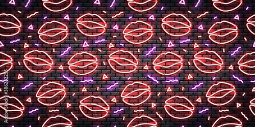 Vector realistic isolated neon sign of Lips seamless pattern logo for decoration and covering on the wall.