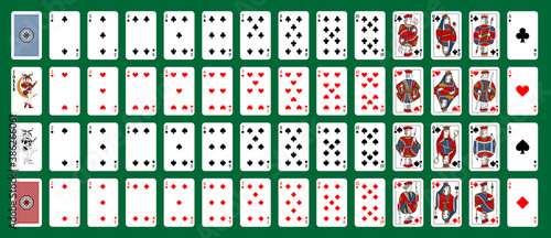 Poker set with isolated cards on grey background. Poker playing cards, full deck. New design of playing cards.
