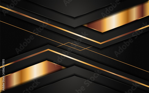 Modern abstract black background combine with golden lines element.