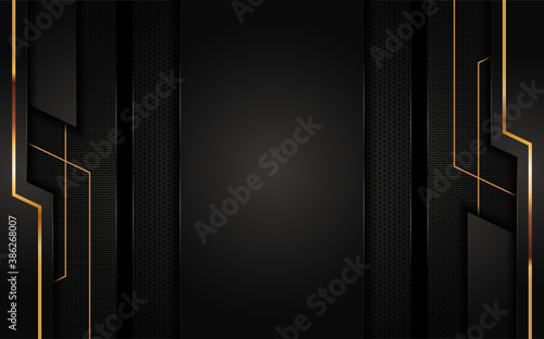 Modern abstract black background combine with golden lines element.