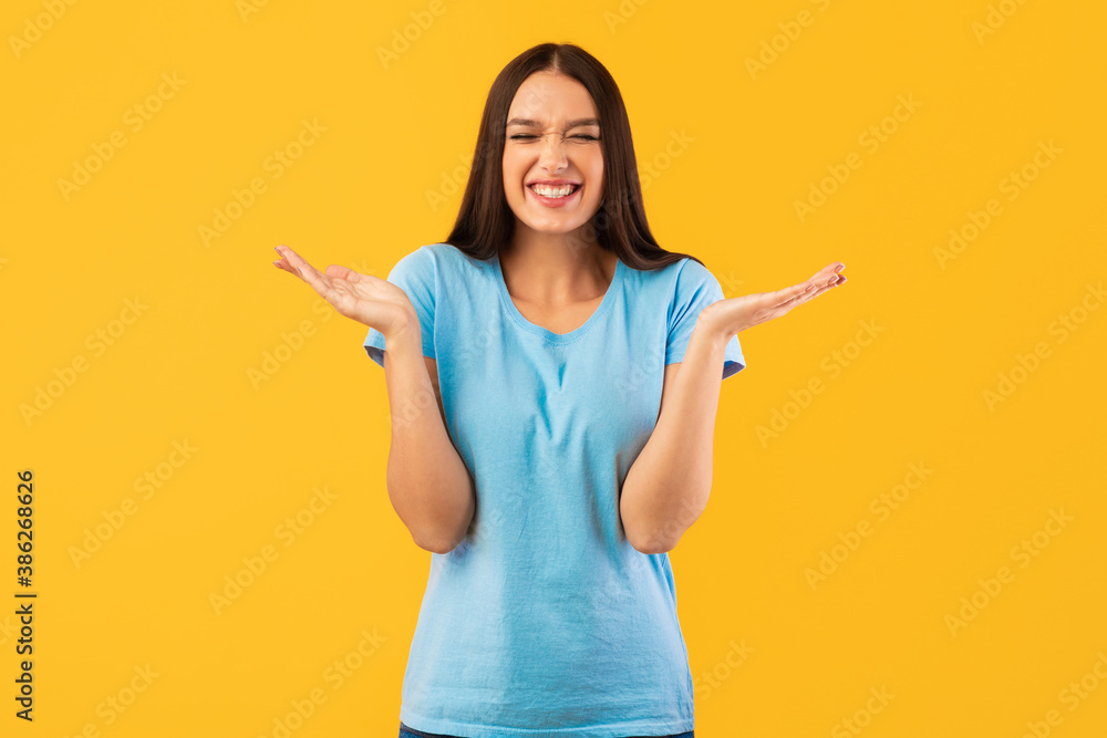 Close up portrait of screaming happy young woman Close up portrait of screaming happy young woman