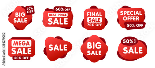 Set of Sale badges. Sale quality tags and labels. Template banner shopping badges. Special offer, sale, discount, shop, black friday. Vector illustration.
