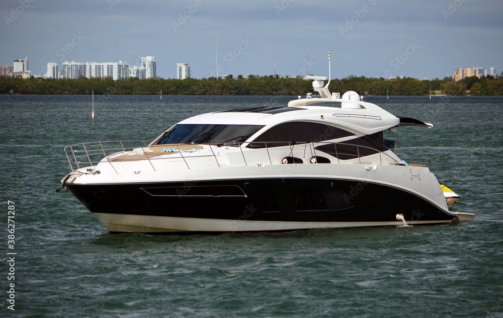 Black and white luxury motor yacht. Black and white luxury motor yacht.