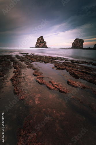 The famous twin rocks at Hendaia's coast, Basque Country. 