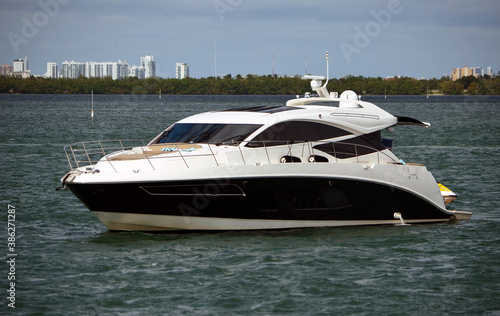 Black and white luxury motor yacht.