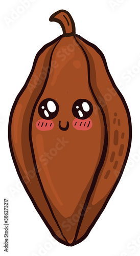 Happy cacao bean, illustration, vector on white background