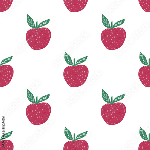 Fototapeta Naklejka Na Ścianę i Meble -  Seamless cute colorful pattern with red hand drawn apples on white background. Scandinavian design style, vector illustration
