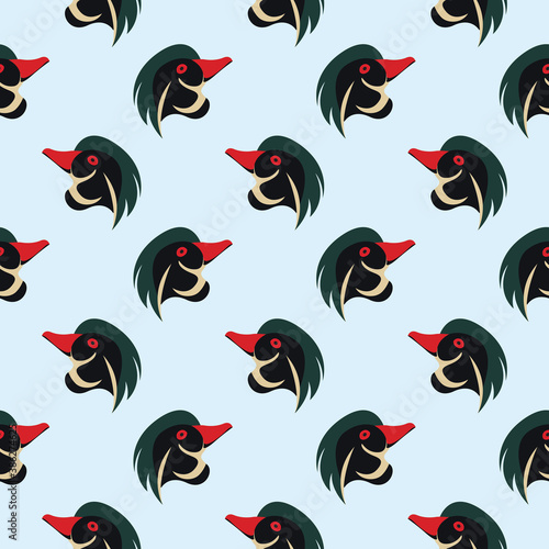 Duck face, seamless pattern on blue background.