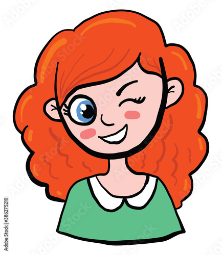 Girl with red hair, illustration, vector on white background