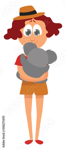 Girl with koala, illustration, vector on white background
