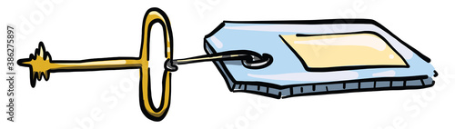 Key with a chain, illustration, vector on white background