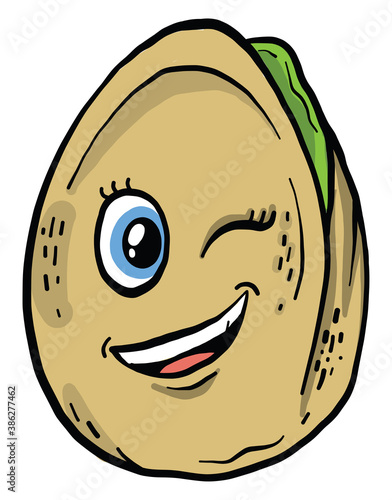 Winking pistachio, illustration, vector on white background