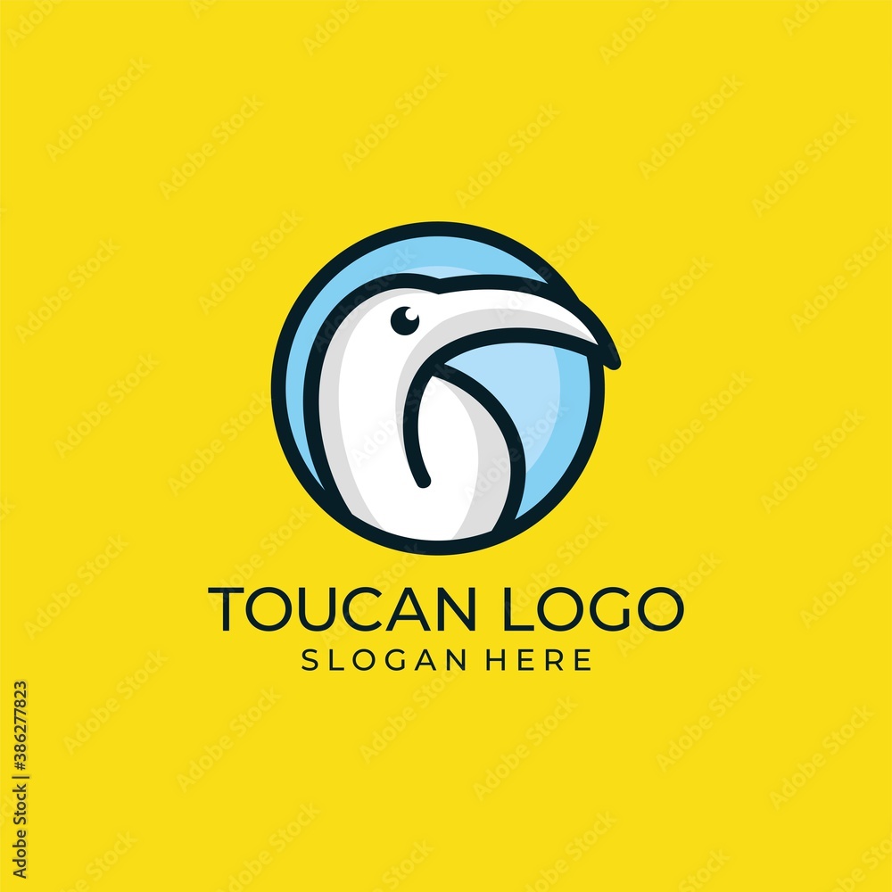 Fototapeta premium toucan tropical bird logo icon vector template in colorful flat line outline style illustration 