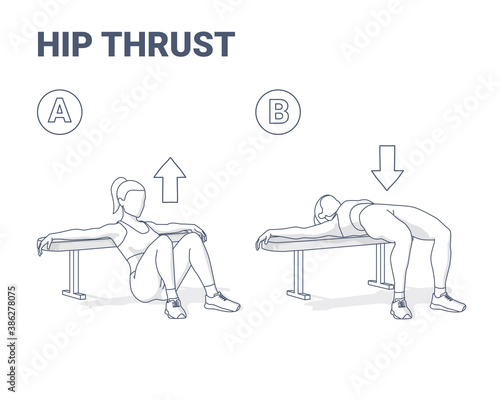 Hip Thrust Female Home Workout Exercise Guidance Illustration