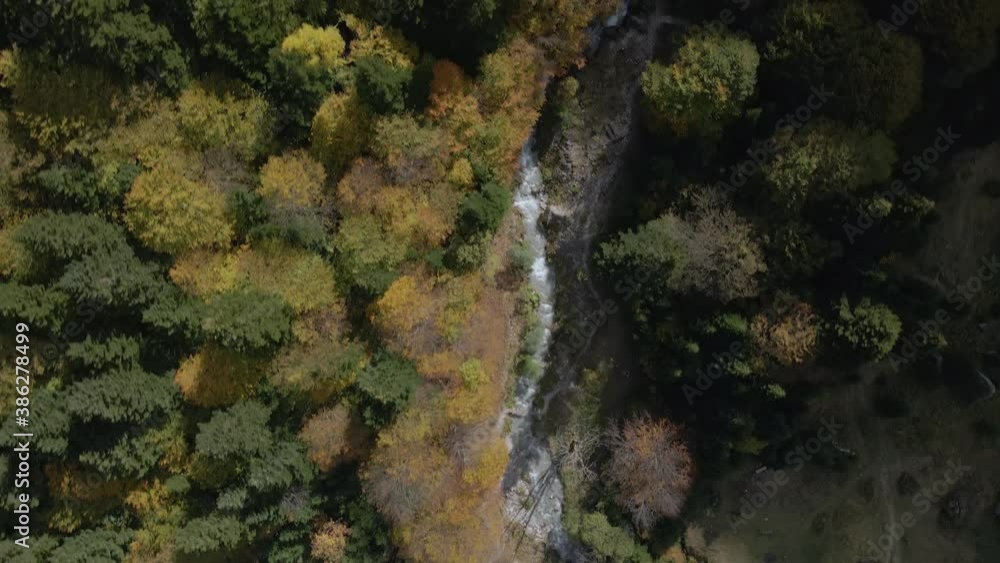 4k Mountain river landscape autumn day waterfall norway arial view beautiful nature