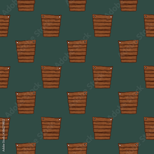 Wooden pot,seamless pattern on dark grey background.
