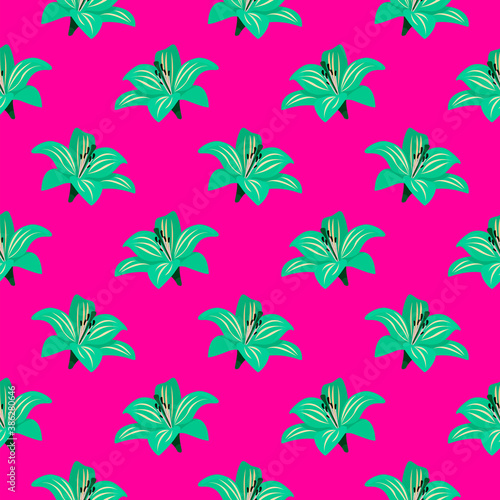 Green flowers,seamless pattern on hot pink background.