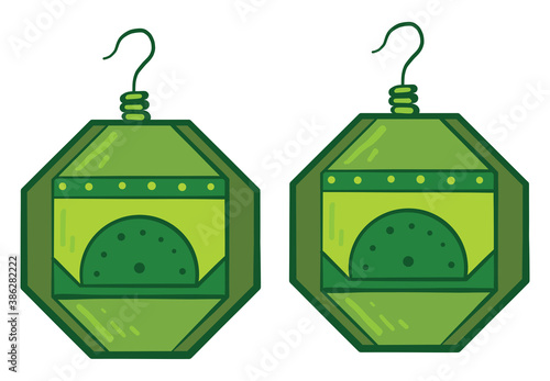 Green earrings, illustration, vector on white background.