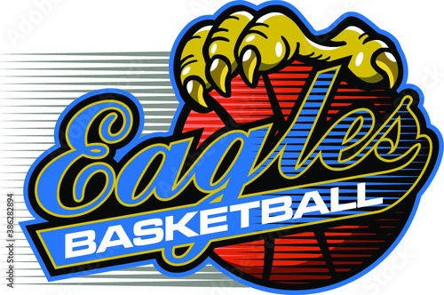 Tela eagles basketball team design in script with large claw holding ball for school,
