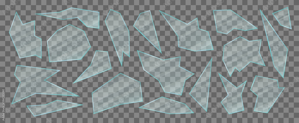 Small pieces of green glass. Realistic transparent broken glass shards set. Vector illustration. Small pieces of green glass. Realistic transparent broken glass shards set. Vector illustration.