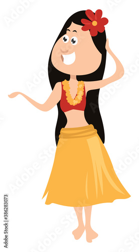 Hawaiian girl, illustration, vector on white background.