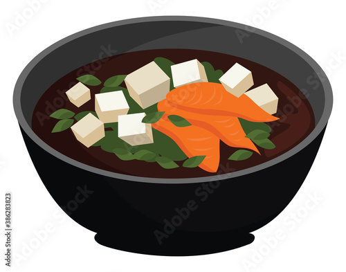 Miso soup, illustration, vector on white background.