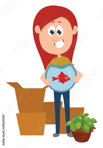 Moving houses, illustration, vector on white background.