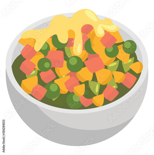 Olivier salad, illustration, vector on white background.