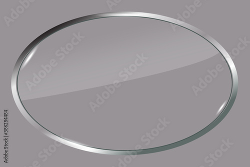 Vector illustration of a metal oval. Silver badge for the logo. Gray 3d emblem. Stock image. EPS 10.